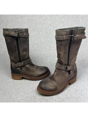 LIEBESKIND Berlin Womens Biker Leather Boots 36 Eur / 5.5 US Brown Distressed